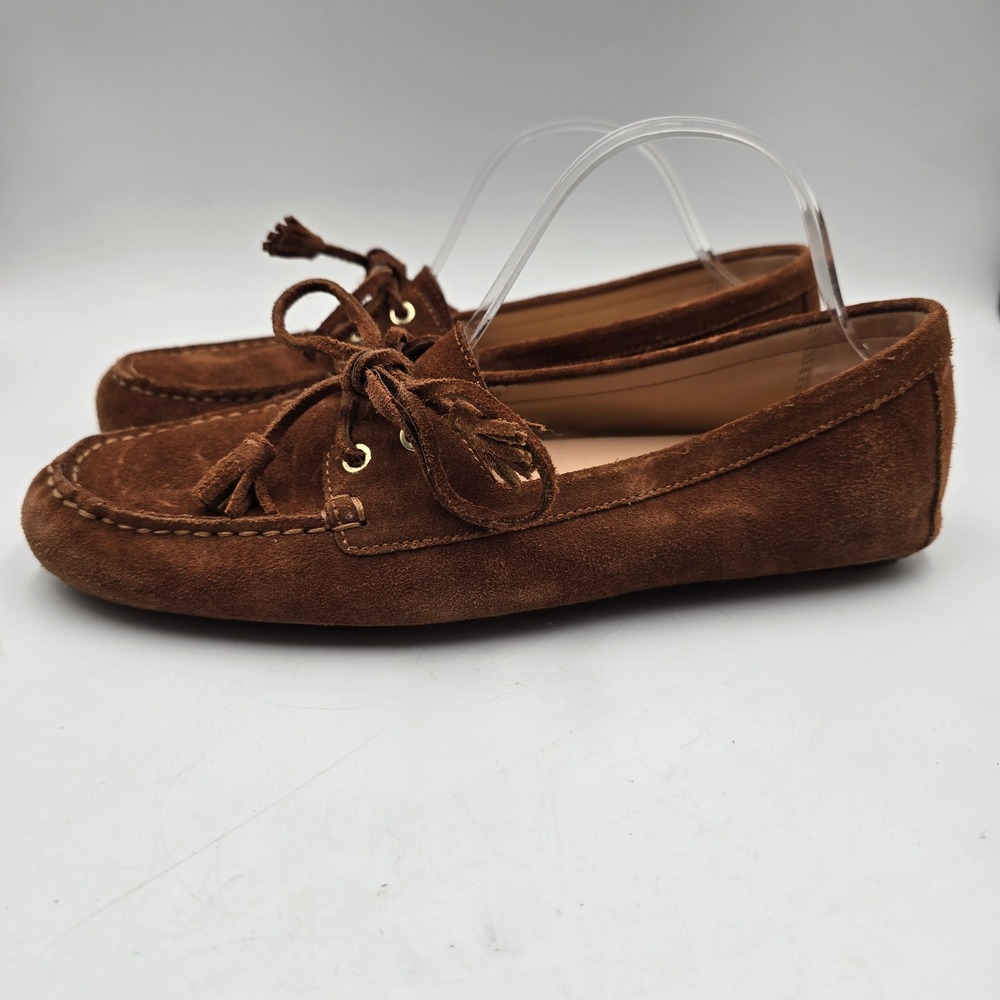 J.Crew Moccasin Women 10 CH318 Brown Suede Tassel Bow Driving Flat Loafer Shoes